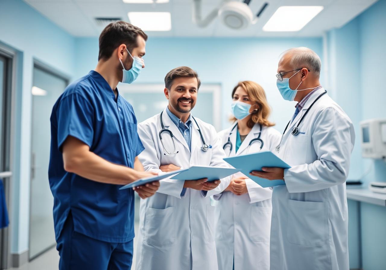 Equipo médico colaborando en un hospital